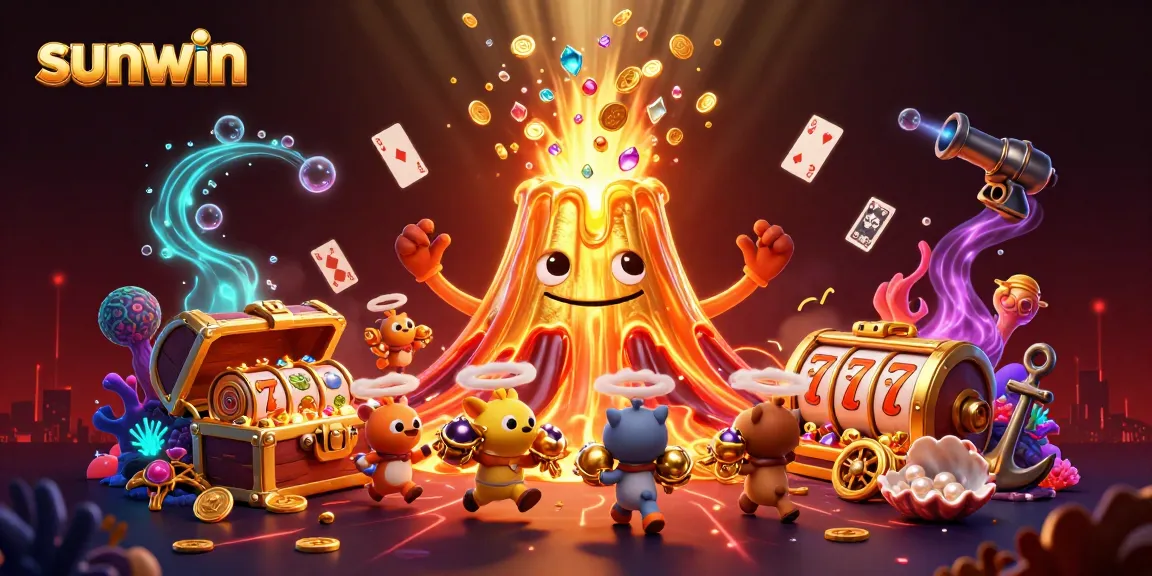 Experience sunwin's treasure-filled gaming world with a volcanic eruption of coins and gems.