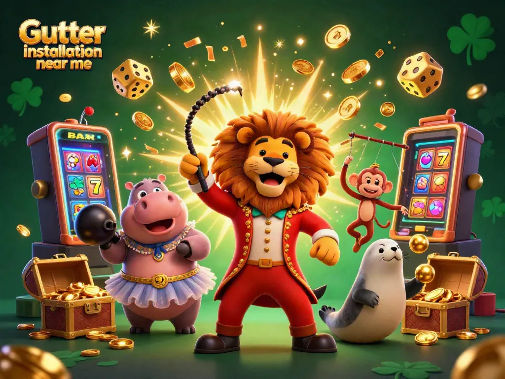 Enjoy Gutter installation near me in a vibrant 3D casino scene filled with lively characters and gaming excitement.
