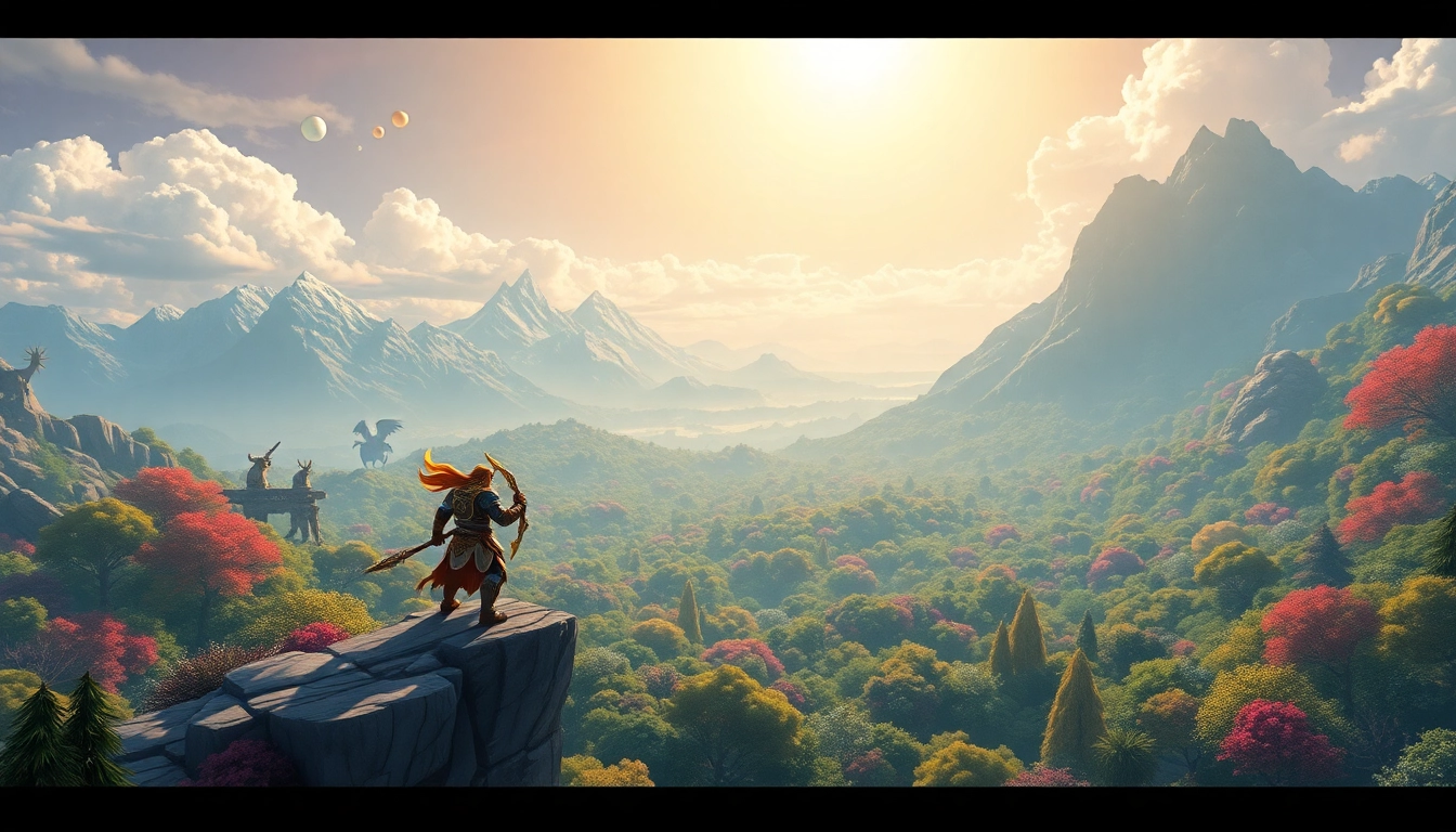Engaging scene from the yono game featuring a heroic character in a vibrant fantasy landscape.