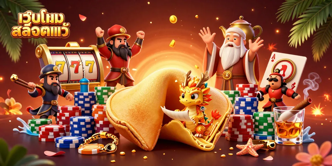 Engage with เว็บเกมสล็อตแท้ through vibrant slot reels, a wise dragon, and golden fortune in a dynamic 3D illustration.