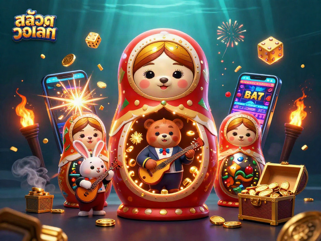 Spin to win on สล็อตวอเลท with a vibrant scene of unique characters and casino symbols.