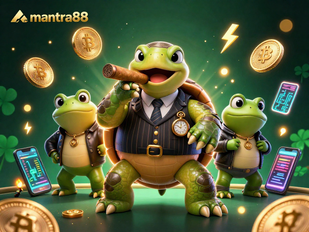 Experience thrilling gameplay with mantra88, featuring an engaging crypto casino scene with vibrant characters.