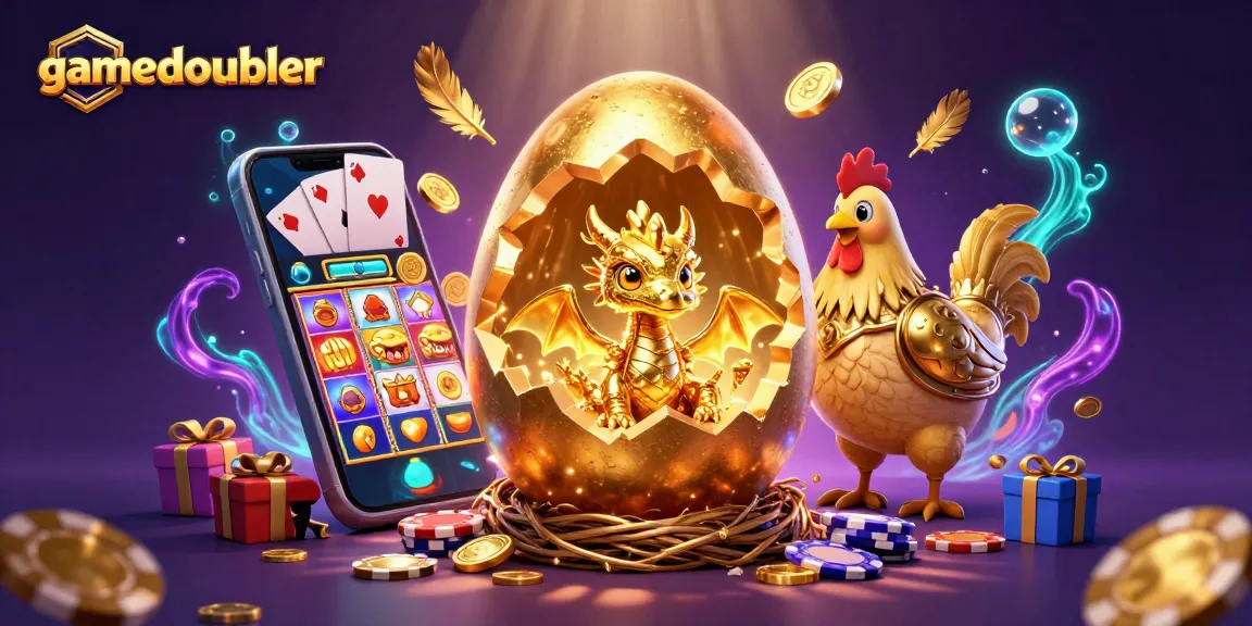 Experience gamedoubler's exciting world with a golden baby dragon, casino elements, and vibrant visuals.