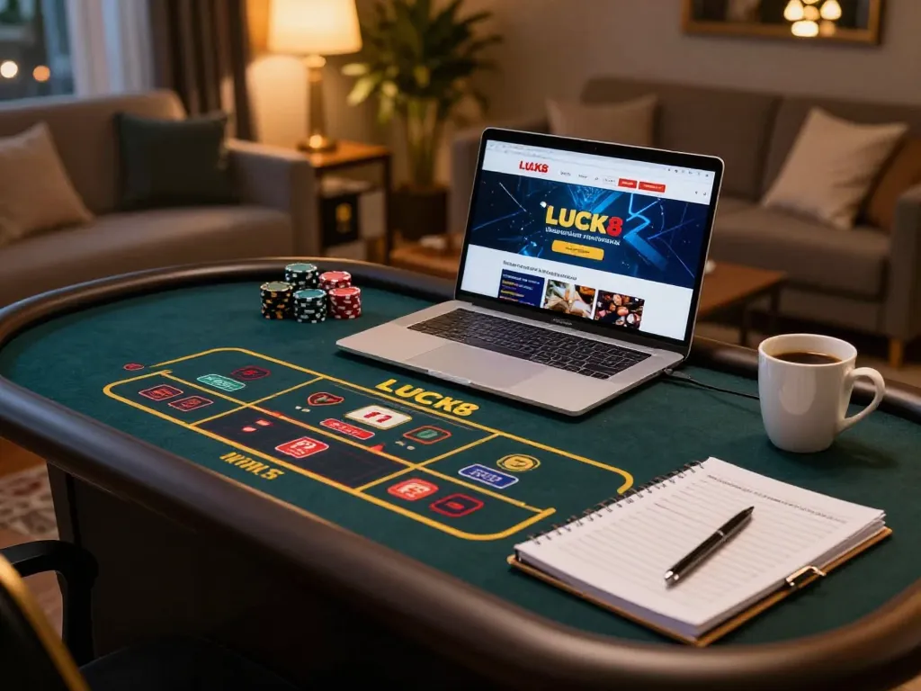 Engaging in online gaming with LUCK8, a cozy home setup showcasing strategy and excitement.