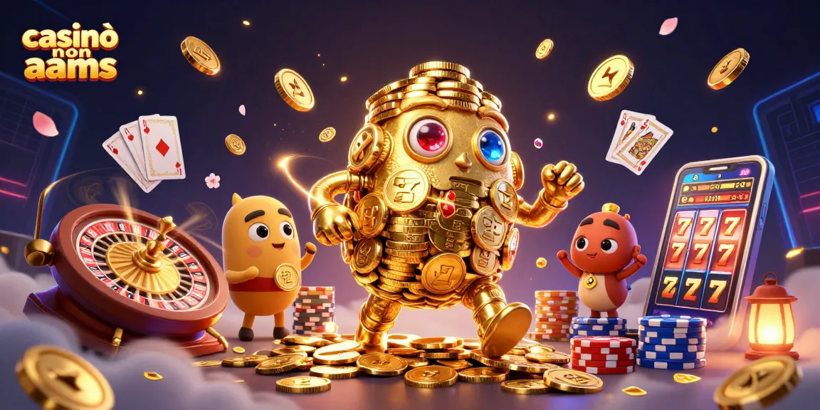 Gioca nei casinò non AAMS con giochi avvincenti e premi in palio, con simboli di slot e luci brillanti.