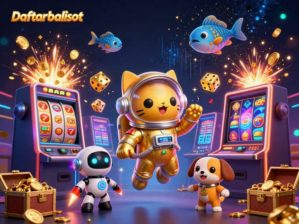 Experience thrilling slots with Daftar balisot in a vibrant casino-themed illustration.