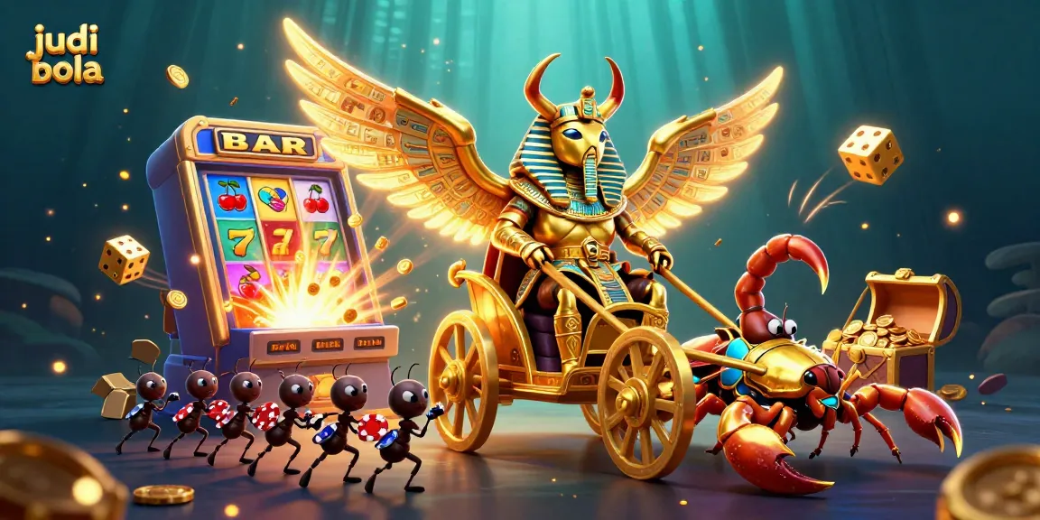 Engage with judi bola action featuring a golden scarab beetle in a casino-inspired spectacle.