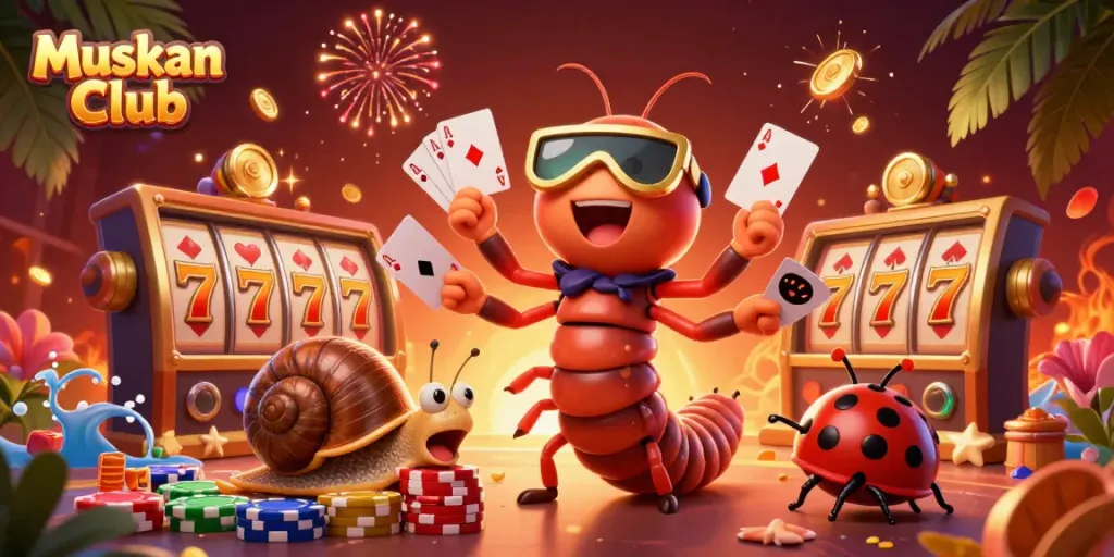 Engage in thrilling gameplay at Muskan Club, featuring vibrant characters and dynamic casino elements.