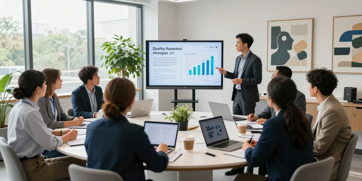 Collaborative meeting scene highlighting the importance of Interessen Verband Qualität with professionals engaging in quality assurance strategies.