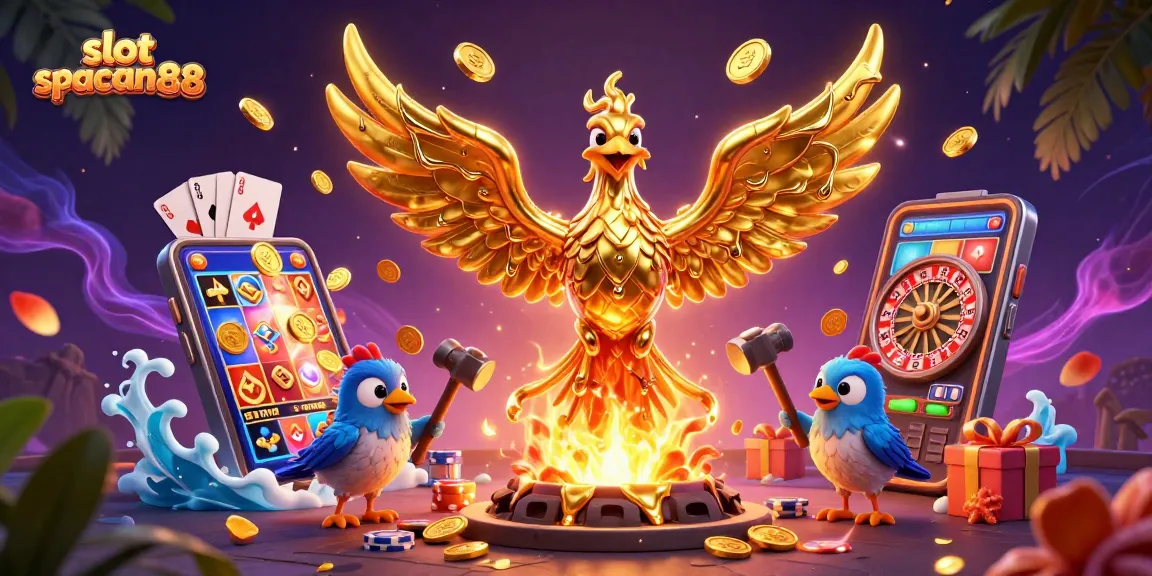Experience the thrill of slot spaceman88 with a golden phoenix and vibrant gaming elements.