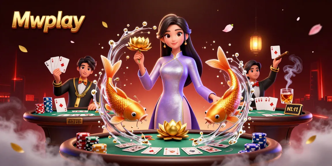 Experience the thrill of Mwplay with vibrant games and casino excitement in this 3D digital illustration.
