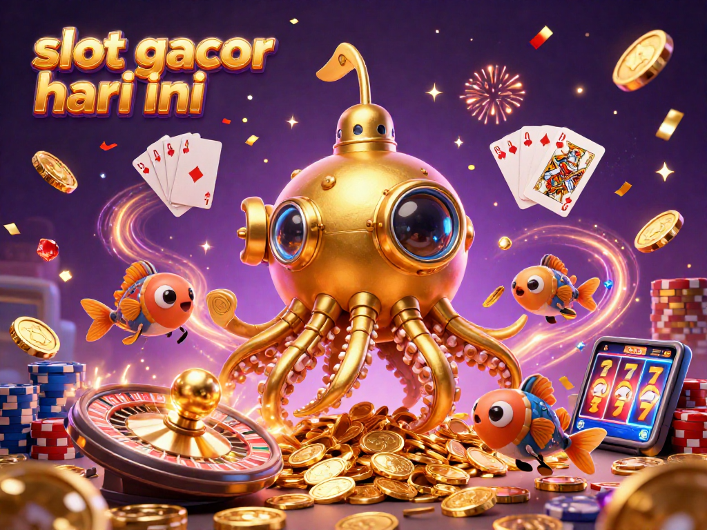 Experience thrilling wins with slot gacor hari ini in this vivid 3D casino illustration featuring golden treasures.