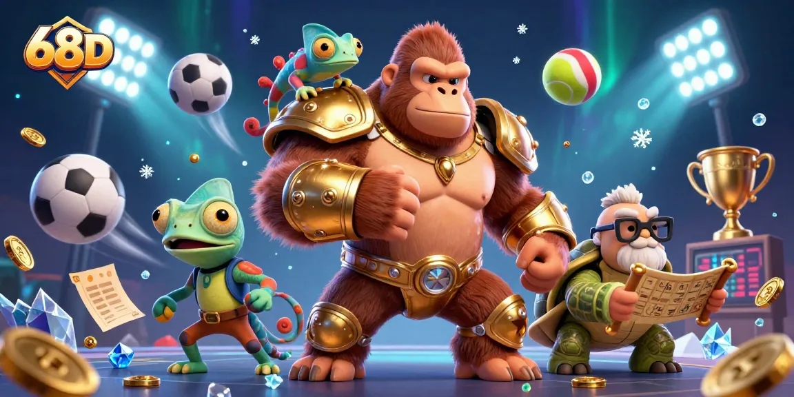 Experience thrilling 68D gaming with dynamic characters and vibrant casino elements.