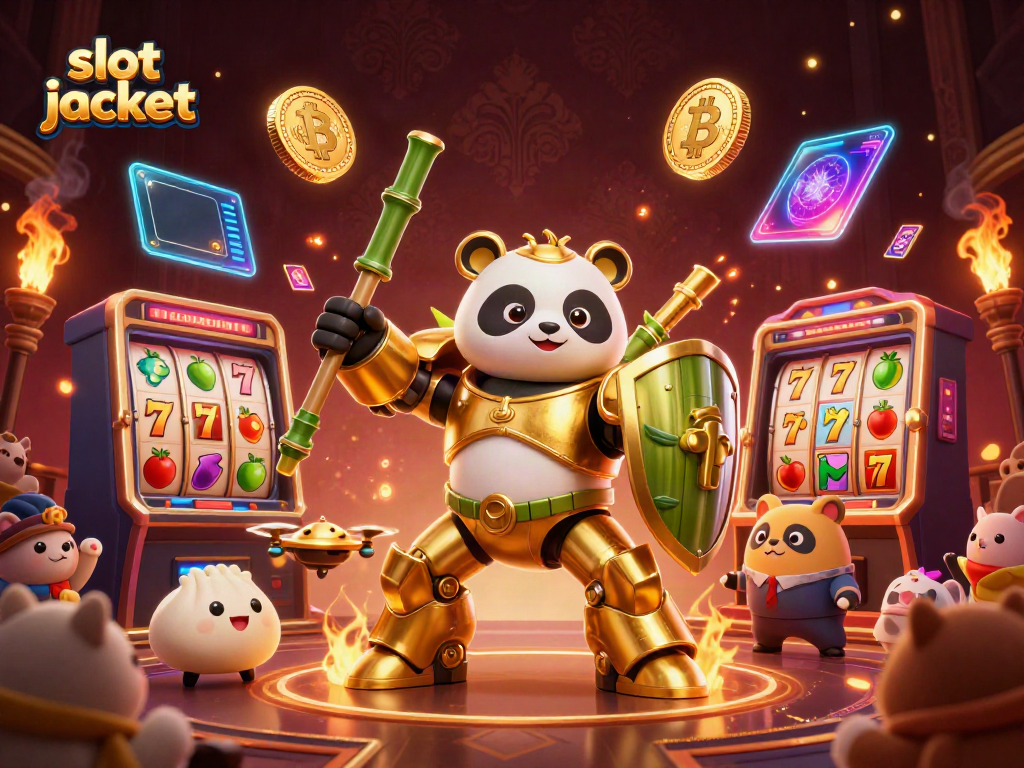 Engage with vibrant slot jackpot action featuring a golden panda in a dynamic casino scene.