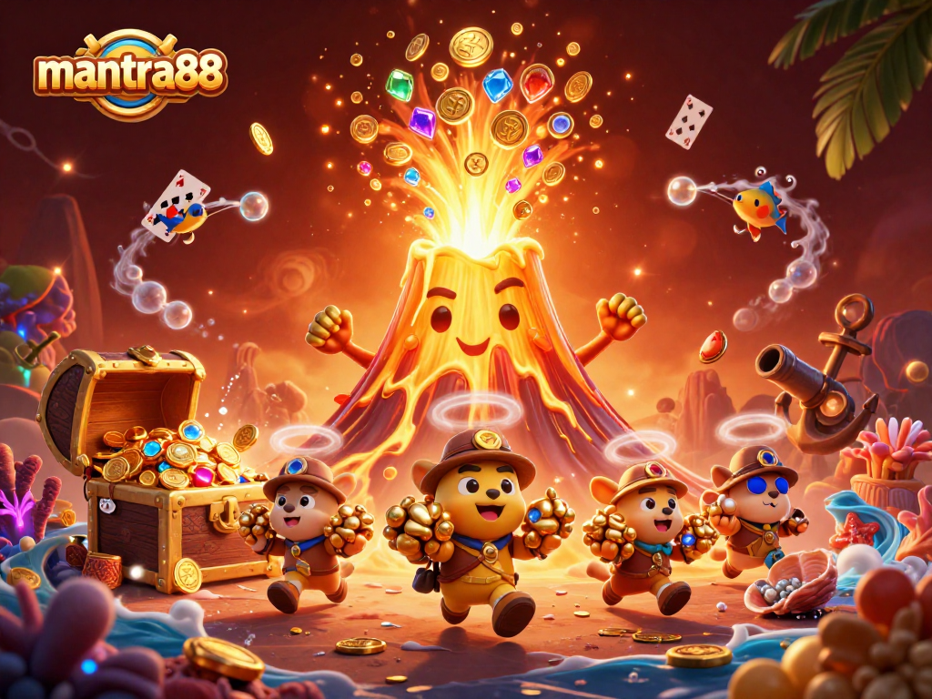 Win big at mantra88 as a golden volcano erupts coins, gems, and adventure awaits!