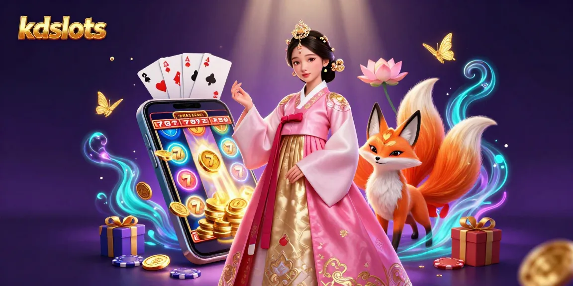 Engage with kdslots through a vibrant 3D depiction of a lady and a lucky fox, surrounded by dynamic slot game elements.