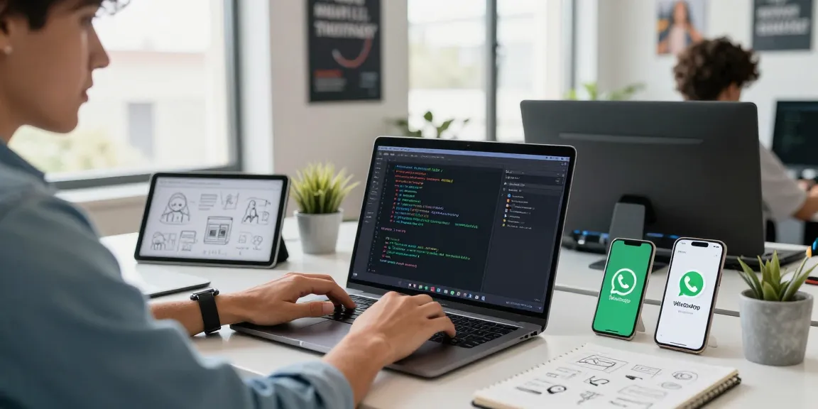 WhatsApp下載 - Developer coding WhatsApp features in a modern tech office.