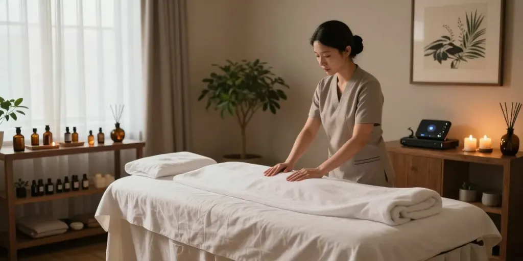 Tranquil wellness setting for 검단출장마사지 therapy session with calming ambiance.