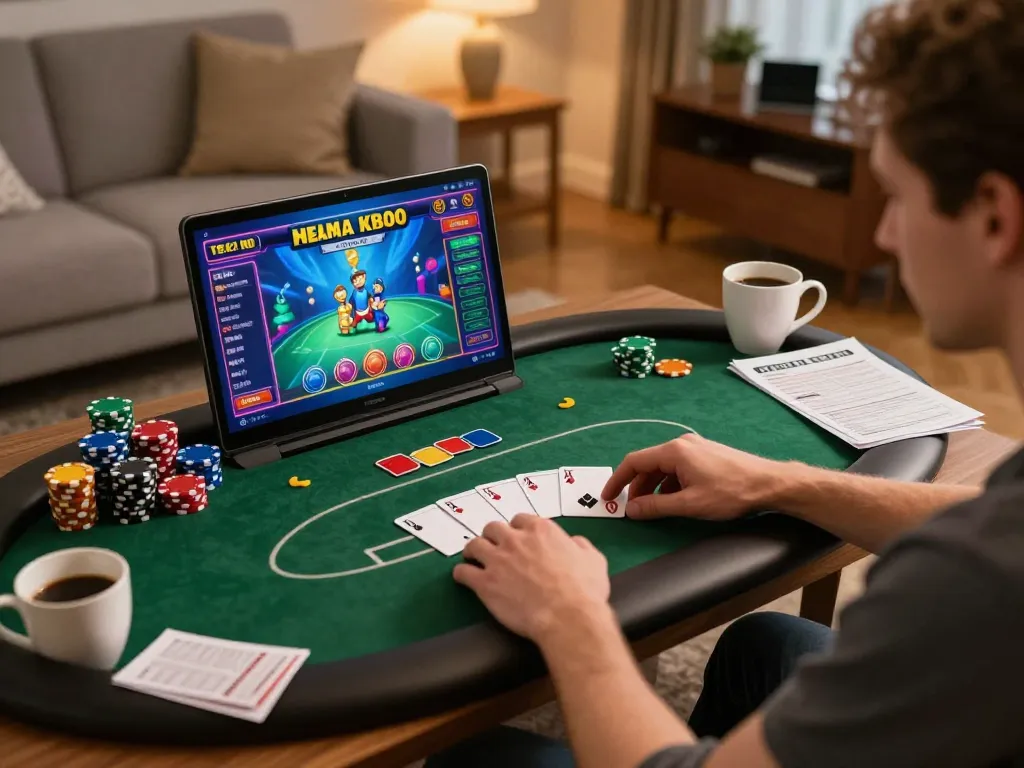 Play exciting slot depo 1k online with engaging poker games in a cozy home setup.