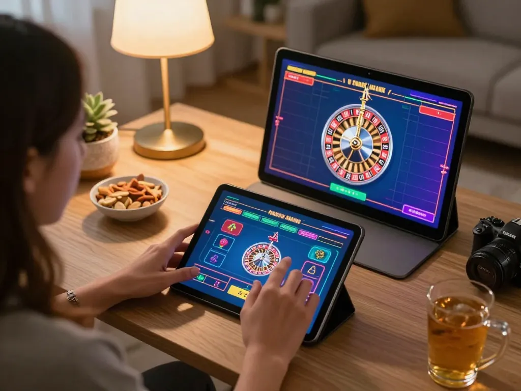 Player placing bets on vipwin roulette game during a cozy home gaming session.