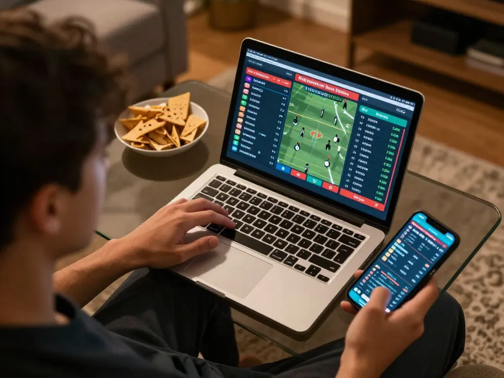 Betting on sports with fabet interface during an intense home gaming session.
