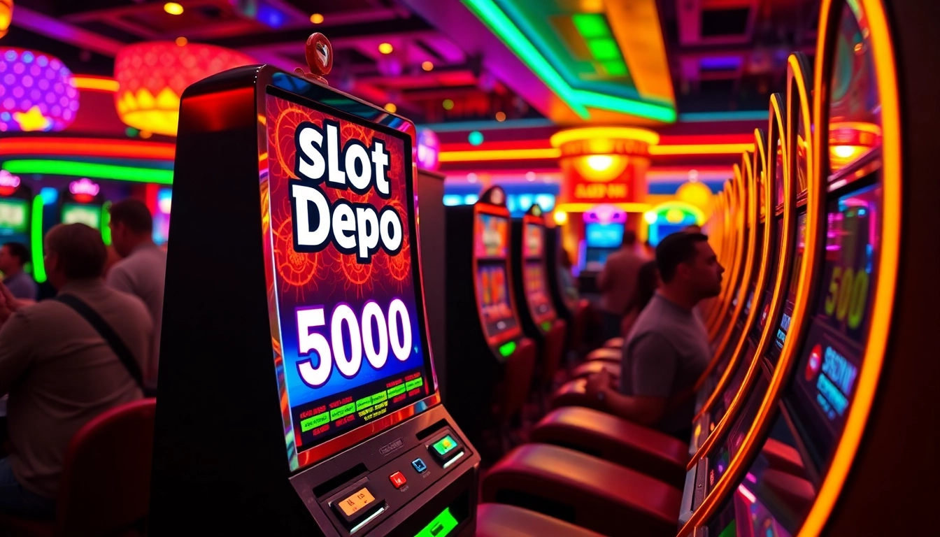 Menangkan besar dengan Slot Depo 5000 di mesin slot kasino yang ramai.