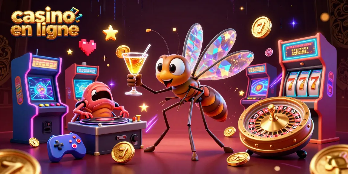 Gagnez au casino en ligne avec une illustration dynamique de jeux et mascottes captivantes.