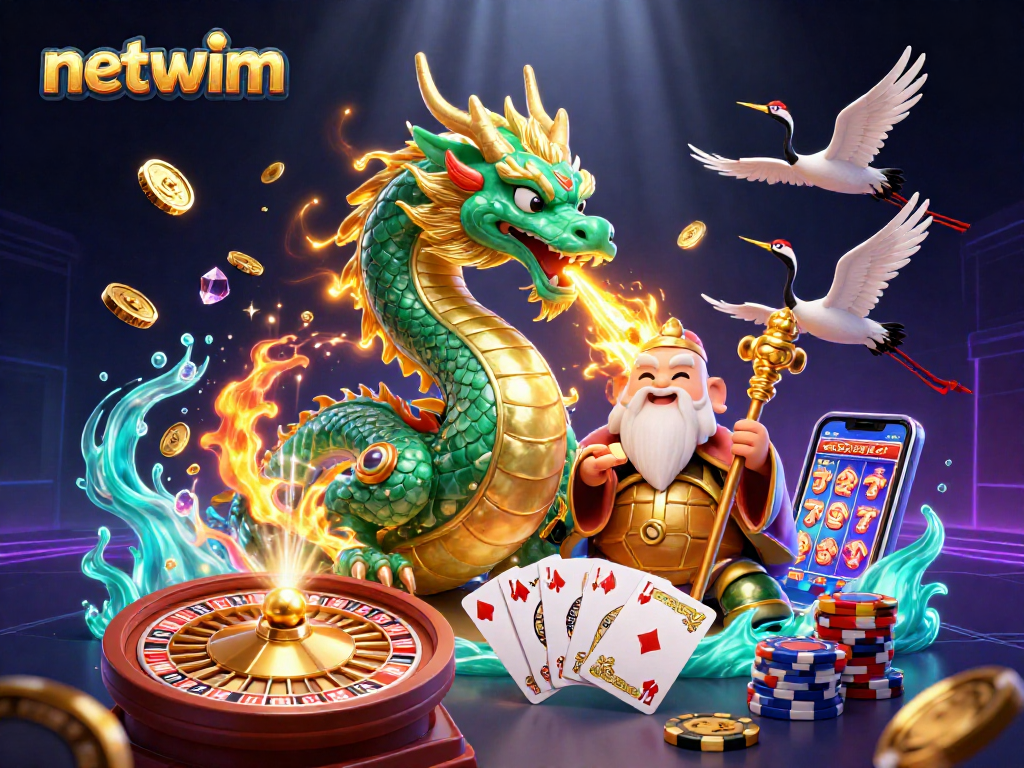 Experience thrilling bets at netwim with an enchanting dragon and winning symbols.