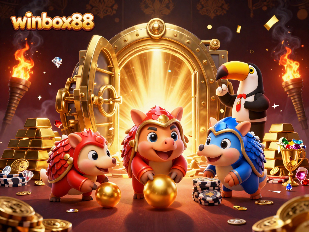 Experience winbox88 excitement as rival pangolins bowl through poker chips in a vibrant casino scene.