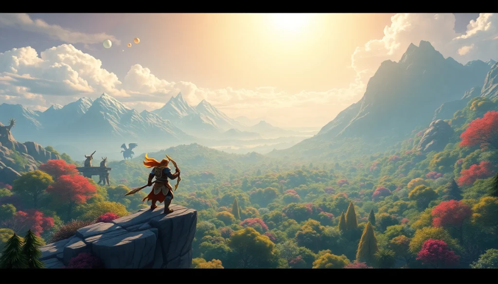 Engaging scene from the yono game featuring a heroic character in a vibrant fantasy landscape.